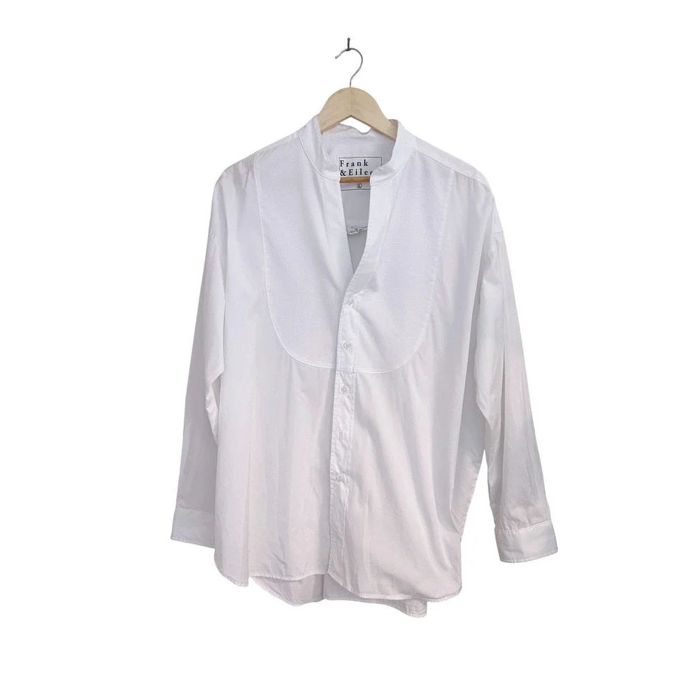 Frank & Eileen Victoria White Collarless Tuxedo Shirt Bib Cotton Womens Large - Picture 5 of 13